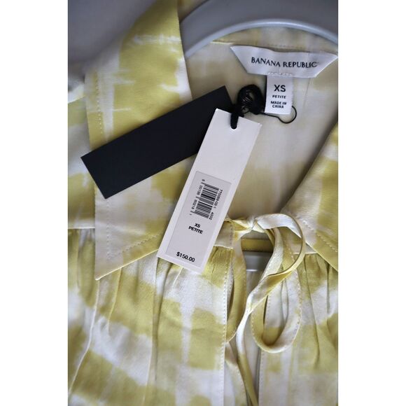 Banana Republic Women Petite Sz XS Yellow Floral Matte Silk Tie-Front Shirt - Picture 6 of 9